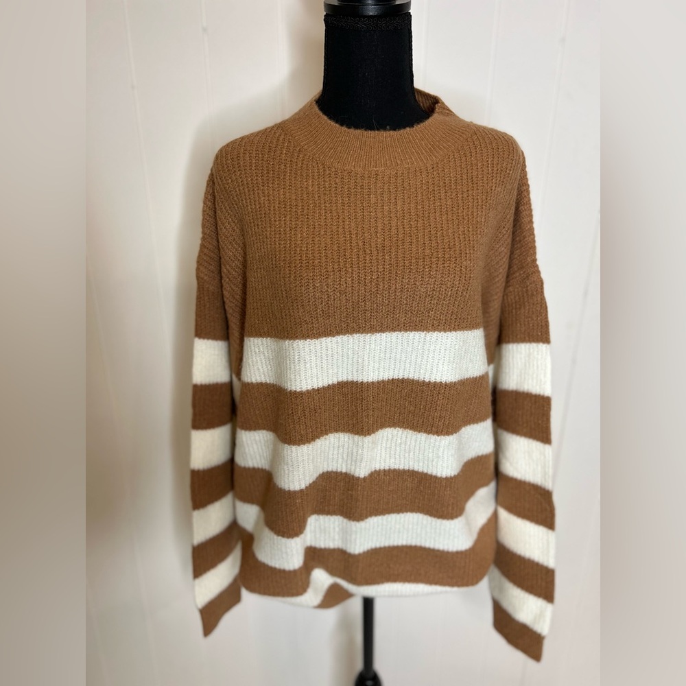 Doe and Rae Striped Brown and White Sweater